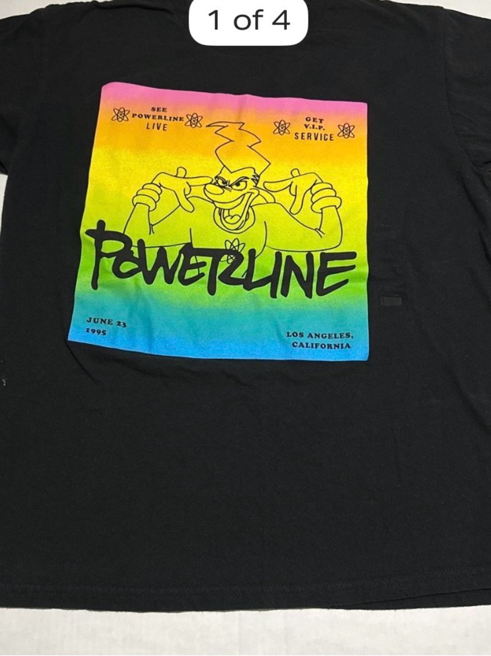 Disney Power-line Graphic Tee - Black with Rainbow Print large goofy movie